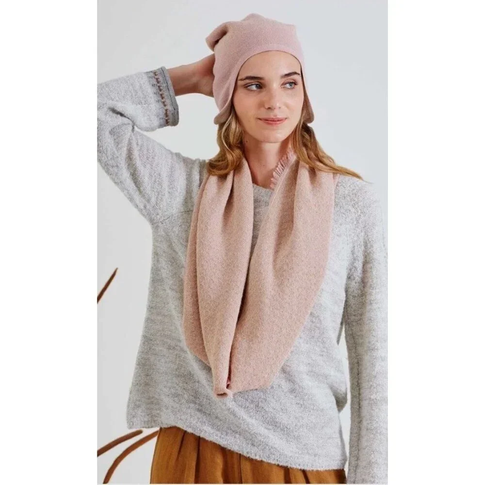 Pink Baby Alpaca Snood w/ fringe, Peruvian Patapamba, Artisan Quality, 12x46” - Picture 2 of 6